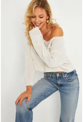 Kadın Ekru Salaş Kısa Triko Bluz YV281