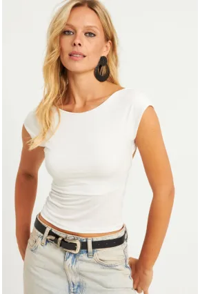 Kadın Ekru Sırtı Açık Bluz YZ1080