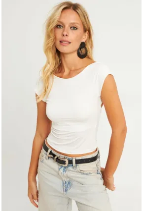 Kadın Ekru Sırtı Açık Bluz YZ1080