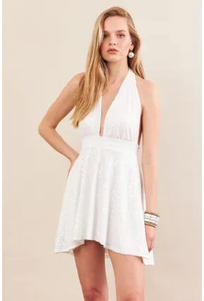 Kadın Ekru Sırtı Açık Payetli Astarlı Mini Elbise DCF046