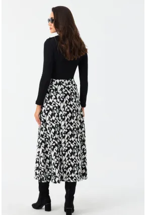 Kadın Ekru-Siyah Desenli Çan Etek MLON3007