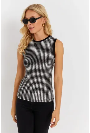 Kadın Ekru-Siyah Kazayağı Bluz EY2869