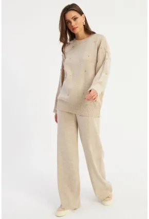 Kadın Ekru Taşlı Alt Üst Takım MYİL10