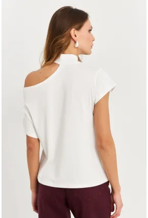 Kadın Ekru Tek Omuz Açık Bluz LPP1300