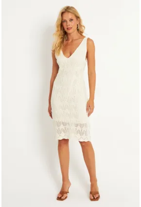 Kadın Ekru Triko Astarlı Midi Elbise HC1536