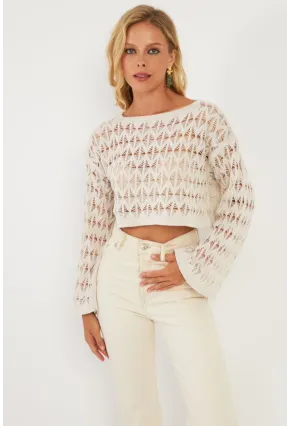 Kadın Ekru Triko Bluz YV254