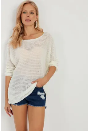 Kadın Ekru Triko Kazak SMT223