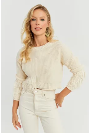 Kadın Ekru Triko Kısa Kazak YZ526