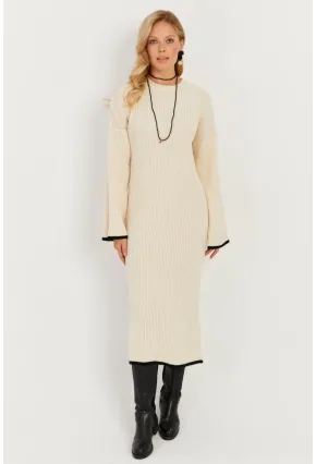 Kadın Ekru Triko Maxi Elbise MSF2538