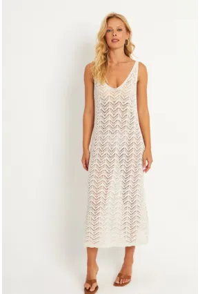 Kadın Ekru Triko Midi Plaj Elbisesi HC1482
