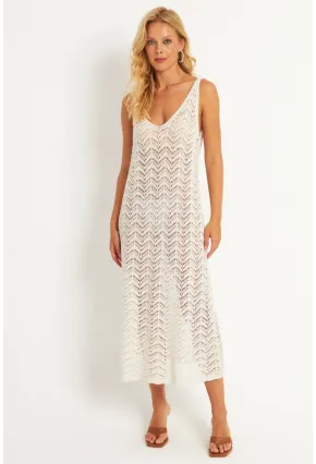 Kadın Ekru Triko Midi Plaj Elbisesi HC1482