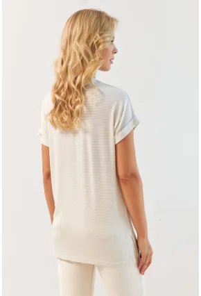 Kadın Ekru V Yaka Bluz RX439