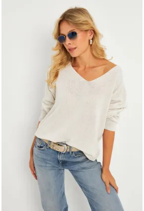 Kadın Ekru V Yaka Triko Bluz YV282