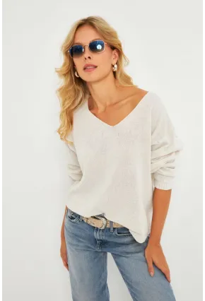 Kadın Ekru V Yaka Triko Bluz YV282