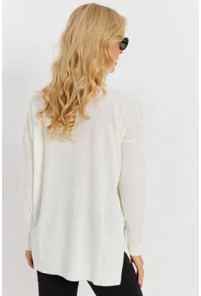 Kadın Ekru V Yaka Triko Kazak YİL549