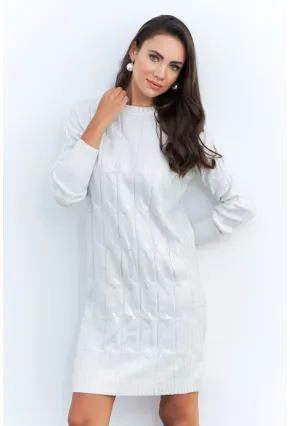 Kadın Ekru Varaklı Triko Midi Elbise NAR446