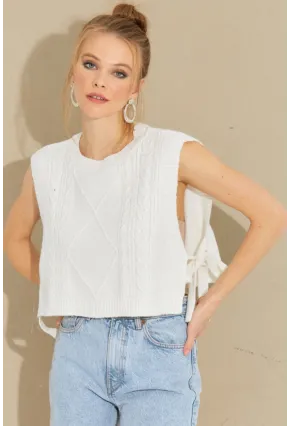 Kadın Ekru Yanları Bağlamalı Süveter YV210
