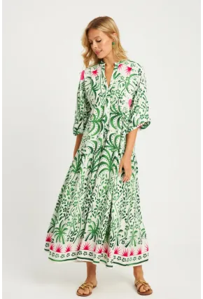 Kadın Ekru-Yeşil Desenli Midi Elbise GÇ169