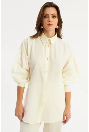 Kadın Ekru Zımbalı Gömlek MASF08