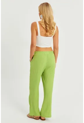 Kadın Fıstık Yeşil Beli Lastikli Bürümcük Pantolon ZER405