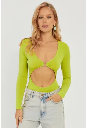 Kadın Fıstık Yeşil Dekolteli Çıtçıtlı Body MEN2026