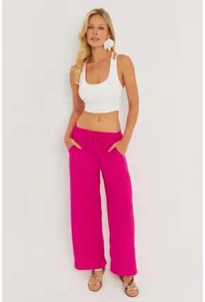 Kadın Fuşya Beli Lastikli Bürümcük Pantolon ZER405