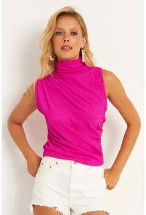 Kadın Fuşya Büzğülü Bluz HC1452