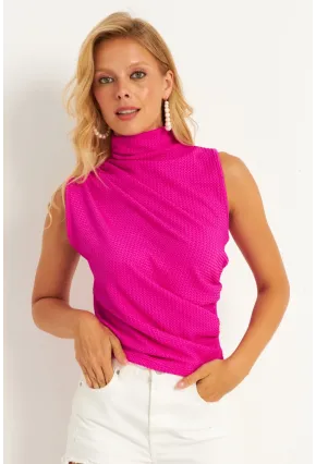 Kadın Fuşya Büzğülü Bluz HC1452