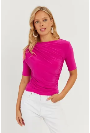 Kadın Fuşya Büzgülü Bluz YZ623