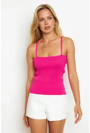 Kadın Fuşya Çapraz Askılı Triko Bluz KAZ07