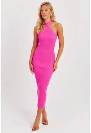 Kadın Fuşya Çapraz Yaka Triko Elbise YZ630