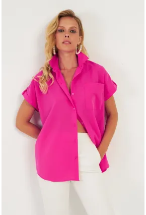 Kadın Fuşya Cepli Gömlek ZER410