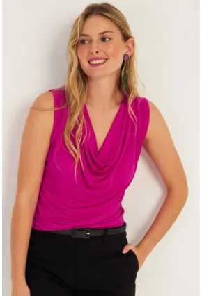 Kadın Fuşya Degaje Yaka Bluz YZ1020