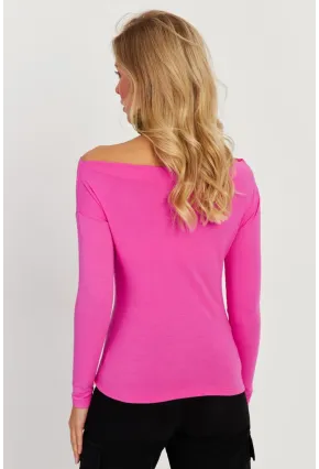 Kadın Fuşya Kayık Yaka Bluz LPP1254