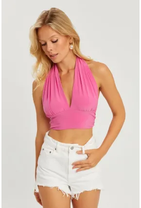 Kadın Fuşya Multi Bağlamalı Crop Bluz LPP1280