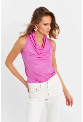 Kadın Fuşya Sırt Pencereli Desenli Bluz LPP1021