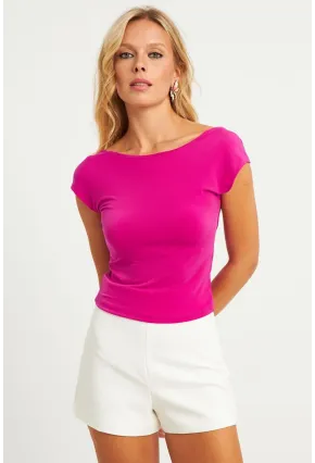 Kadın Fuşya Sırtı Açık Bluz YZ1080