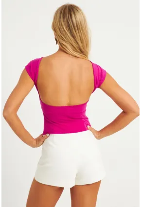 Kadın Fuşya Sırtı Açık Bluz YZ1080