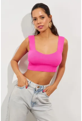 Kadın Fuşya Triko Crop Atlet YV118