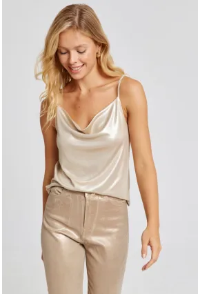 Kadın Gold Rengi Degaje Yaka Lurex Bluz LPP1250