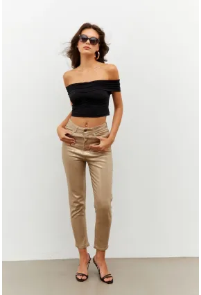 Kadın Gold Rengi Parlak Denim Pantolon NWC250