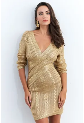 Kadın Gold Varaklı Saç Örgülü Midi Elbise RM05