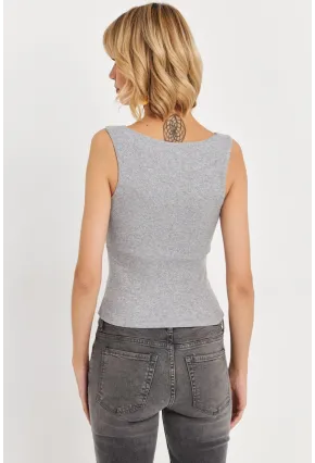 Kadın Gri Aksesuarlı Kaşkorse Bluz RLO116