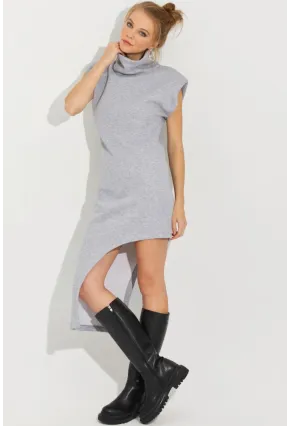 Kadın Gri Asimetrik Midi Elbise SF2196