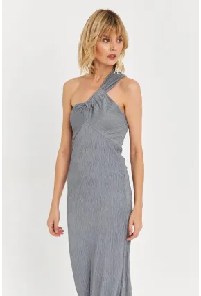 Kadın Gri Asimetrik Yaka Maxi Elbise NH25455