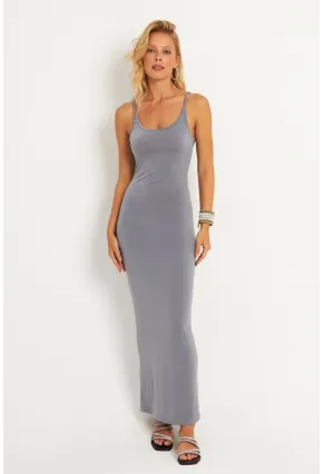 Kadın Gri Ayarlanabilir Askılı Maxi Elbise MEN2004