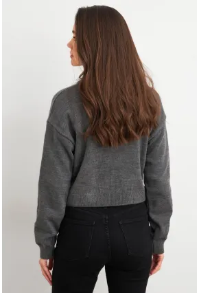 Kadın Gri Ayıcıklı Hırka TEM99