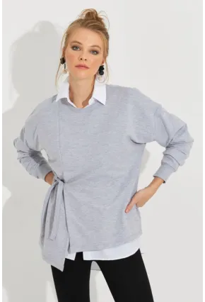 Kadın Gri Bağlamalı Sweatshirt Yİ2493
