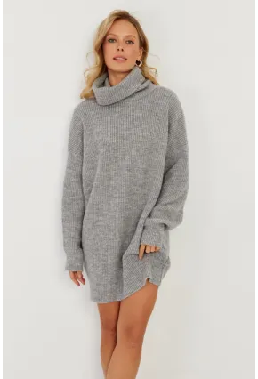 Kadın Gri Balıkçı Yaka Triko Tunik KZ2504