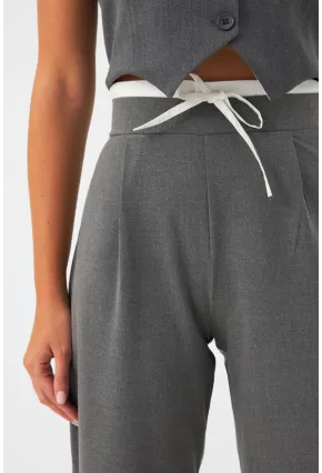 Kadın Gri Beli Bağlamalı Palazzo Pantolon ELA3972